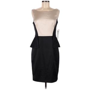 Maggy London Midi Dress Size 8 Black & Cream Color Boat Neck Peplum Cocktail NEW